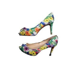 Liz Claiborne Women's Peep Toe Heels Multicolor Ivy Floral Pumps Shoes 10M